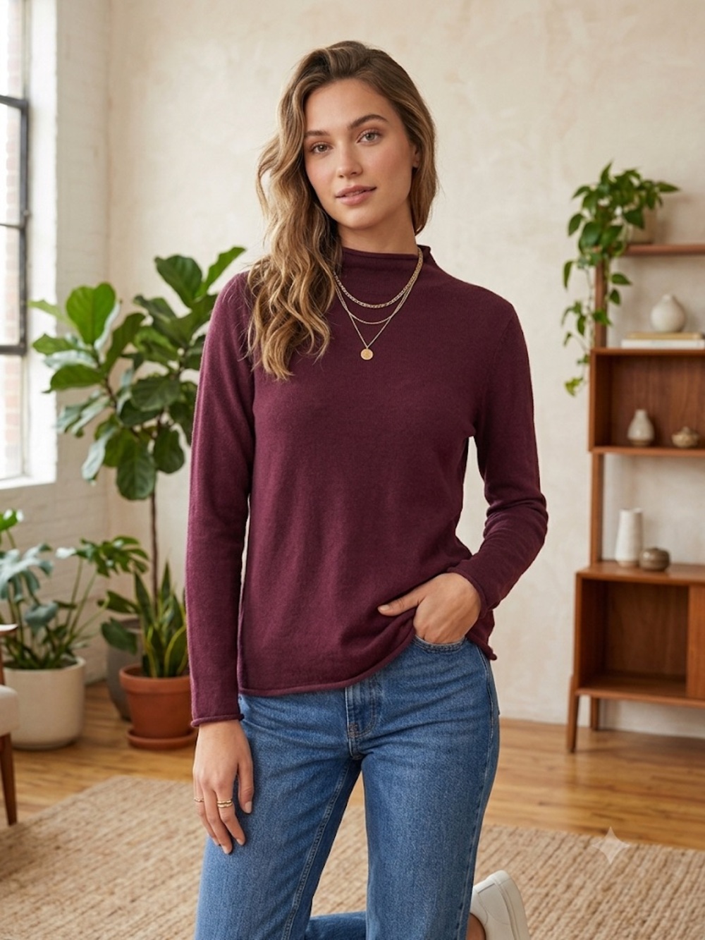 Premise Mock Neck Sweater in Deep Wine/Burgundy